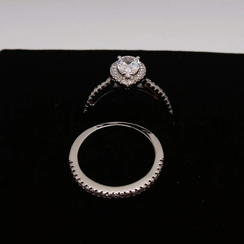 Beautiful 2 Pc. Teardrop Bridal Set,  .925 Solid Sterling Silver!!!! - Picture 4 of 8